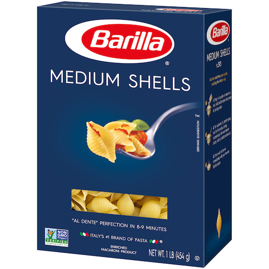 Barilla Medium Shells Pasta, 12 x 16 oz Case - Alternate product angle or state