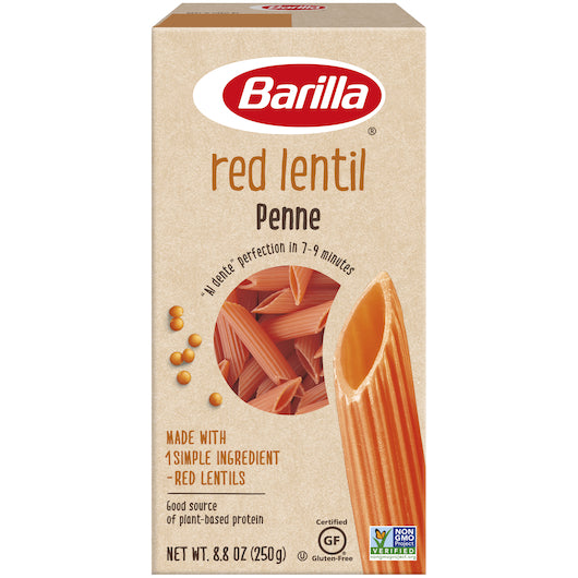 Barilla Vegetarian Non-Gmo Legume Red Lentil Penne Pasta, 10 x 8.8 oz Case - Pantry Ingredients