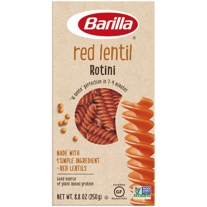 Barilla Gluten-Free Vegetarian Non-Gmo Legume Red Lentil Rotini Pasta, 10 x 8.8 oz Case - Pantry Ingredients