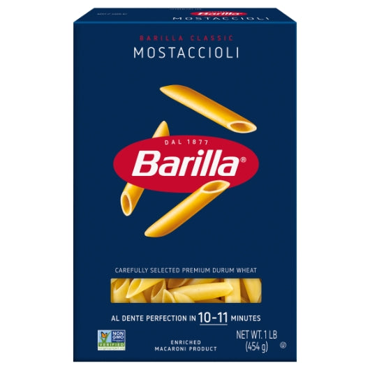 Barilla Mostaccioli Pasta, 12 x 16 oz Case - Alternate product angle or state