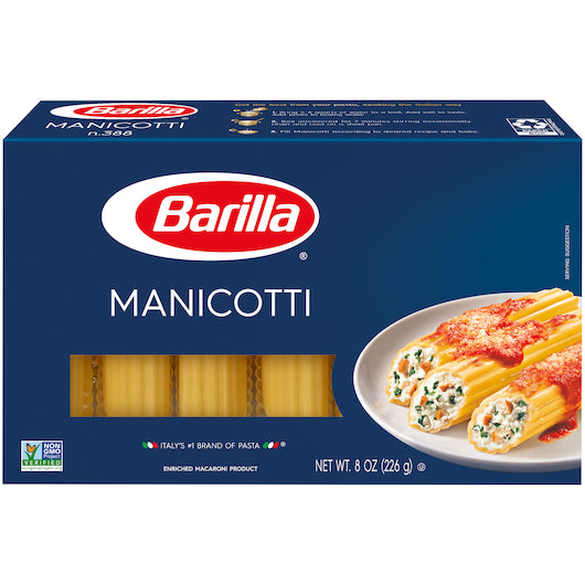 Barilla Medium Manicotti Pasta, 12 x 8 oz Case - Pantry Ingredients