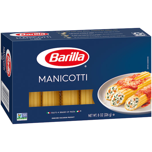 Barilla Medium Manicotti Pasta, 12 x 8 oz Case - Pantry Ingredients