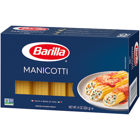 Barilla Medium Manicotti Pasta, 12 x 8 oz Case - Alternate product angle or state
