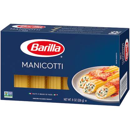 Barilla Medium Manicotti Pasta, 12 x 8 oz Case - Alternate product angle or state