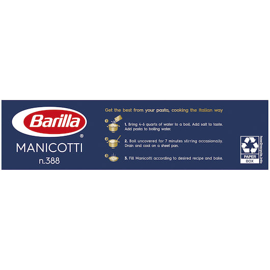 Barilla Medium Manicotti Pasta, 12 x 8 oz Case - Alternate product angle or state