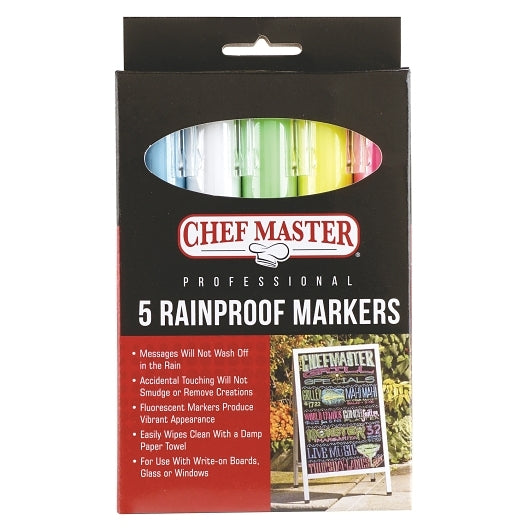 Chef Master 5 Blue, Pink, White, Green, & Yellow Rain Proof Markers, 1 x 1 each Case - Guest Checks & Register Rolls