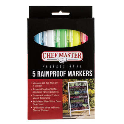 Chef-master 5 Blue, Pink, White, Green, & Yellow Rain Proof Markers, 1 x 1 each Case - Alternate product angle or state