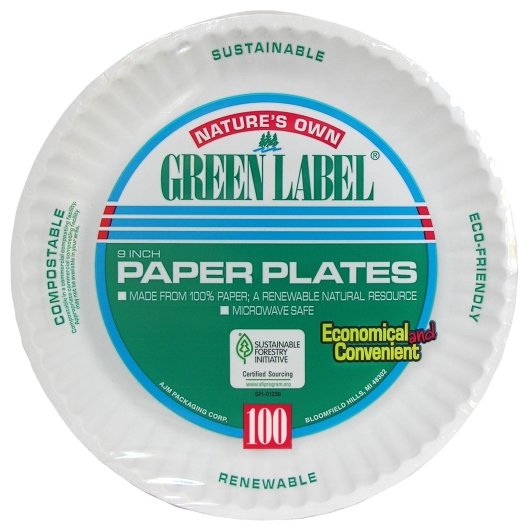 Green Label Paper Plate 9 Inch, 10 x 100 ct Case - Disposables
