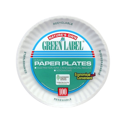 AJM Green Label 6 Inch Paper Plate, 10 x 100 ct Case - Disposables