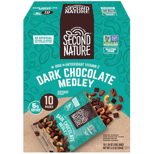 Second Nature Dark Chocoate Peanuts Medley, 4 x 10 x 1.25 oz Case - Nuts & Seeds