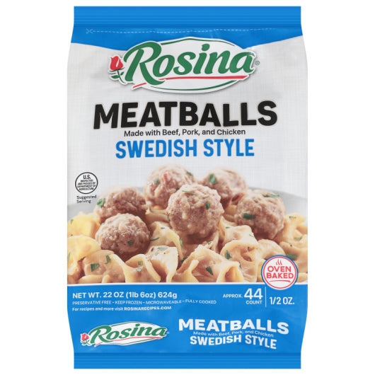 Rosina Swedish Meatball 0.5 Oz, 8 x 22 oz Case - Frozen Meat & Seafood