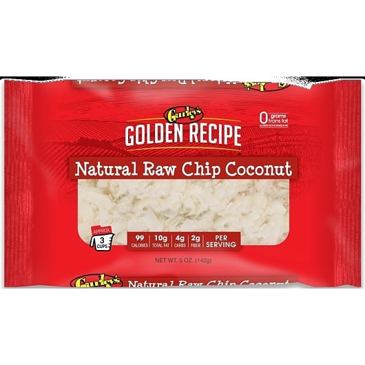 Gurley's Golden Recipe Raw Chip Coconut, 12 x 5 oz Case - Baking Needs