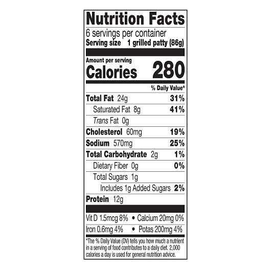 Johnsonville Uncooked Grillers Original Bratwurst Pork Sausage Patties, 9 x 24 oz Case - DOT product image 8
