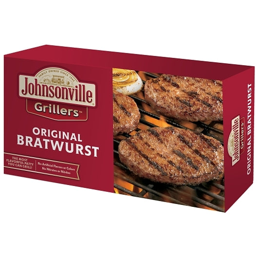 Johnsonville Uncooked Grillers Original Bratwurst Pork Sausage Patties, 9 x 24 oz Case - Frozen Meat & Seafood