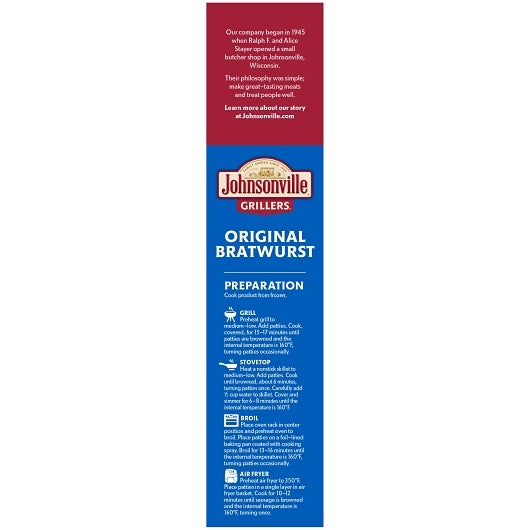Johnsonville Uncooked Grillers Original Bratwurst Pork Sausage Patties, 9 x 24 oz Case - DOT product image 3