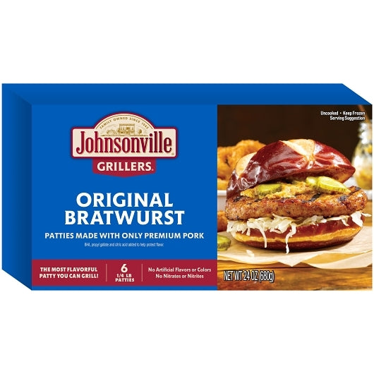 Johnsonville Uncooked Grillers Original Bratwurst Pork Sausage Patties, 9 x 24 oz Case - DOT product image 5