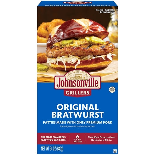 Johnsonville Uncooked Grillers Original Bratwurst Pork Sausage Patties, 9 x 24 oz Case - DOT product image 6