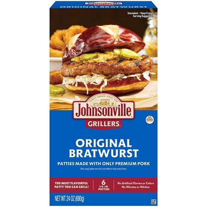 Johnsonville Uncooked Grillers Original Bratwurst Pork Sausage Patties, 9 x 24 oz Case - DOT product image 6