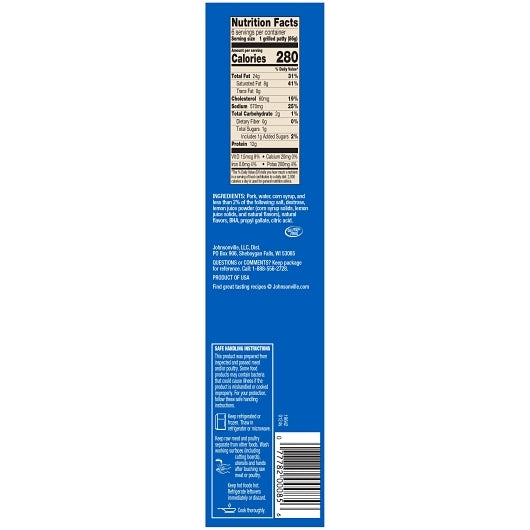 Johnsonville Uncooked Grillers Original Bratwurst Pork Sausage Patties, 9 x 24 oz Case - DOT product image 4