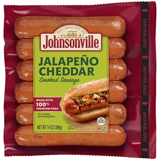 Johnsonville Fully Cooked Jalapeno & Cheddar Cheese Smoked Sausage, 10 x 14 oz Case - Frozen Meat & Seafood