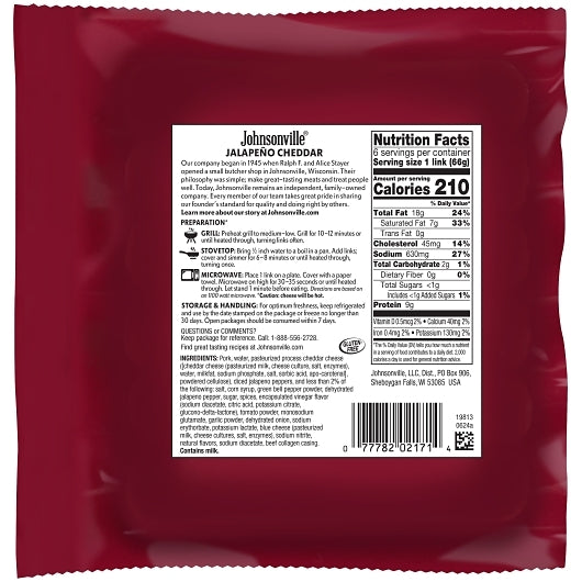 Johnsonville Sausage Fully Cooked Jalapeno & Cheddar Cheese Smoked Sausage, 10 x 14 oz Case - DOT product image 3