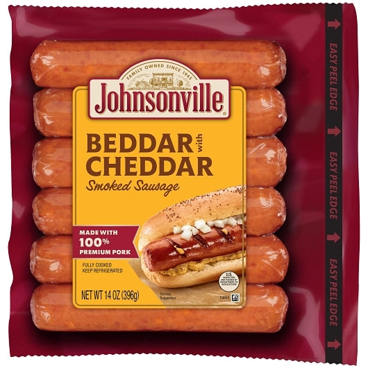 Johnsonville Fully Cooked Beddar With Cheddar Smoked Sausage Links, 10 x 14 oz Case - Frozen Meat & Seafood