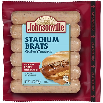Johnsonville Fully Cooked Stadium Brat, 10 x 14 oz Case - Frozen Meat & Seafood