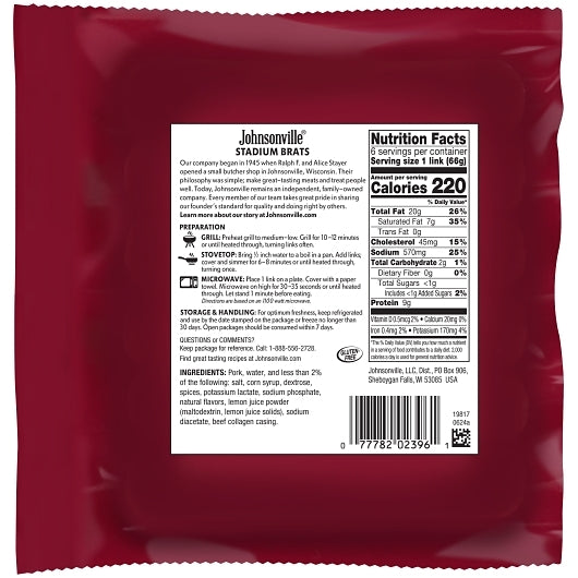 Johnsonville Stadium Style Fully Cooked Stadium Brat, 10 x 14 oz Case - DOT product image 3