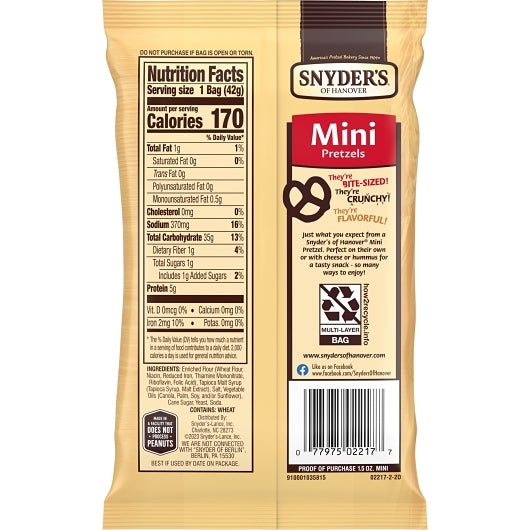 Snyder's Of Hanover Fat-Free Mini Twist Pretzels, 60 x 1.5 oz Case - DOT product image 8