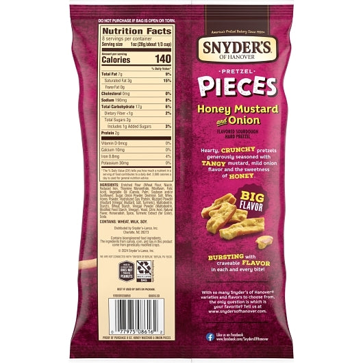 Snyder's Of Hanover Honey Mustard & Onion Pretzel Pieces, 6 x 8 oz Case - DOT product image 8