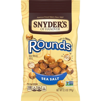 Snyder's Of Hanover Pretzel Sea Salt Rounds, 8 x 3.5 oz Case - Snacks