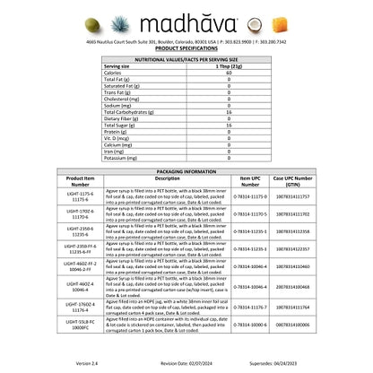 Madhava Organic Golden Light Agave, 6 x 11.75 oz Case - DOT product image 6