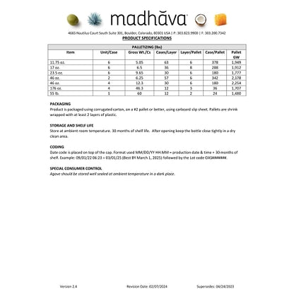 Madhava Organic Golden Light Agave, 6 x 11.75 oz Case - DOT product image 7