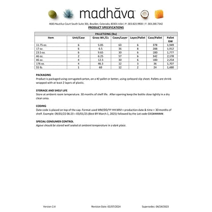 Madhava Organic Golden Light Agave, 4 x 11 lb Case - DOT product image 8