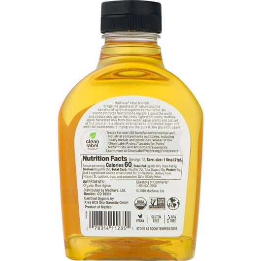 Madhava Organic Golden Light Agave Nectar, 6 x 23.5 oz Case - DOT product image 7