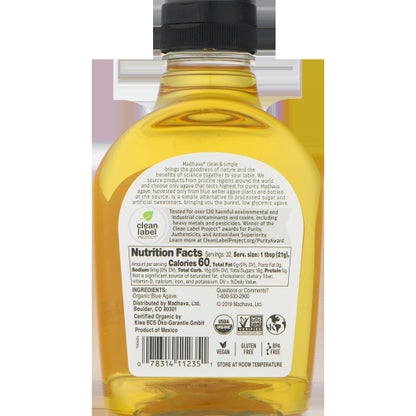 Madhava Organic Golden Light Agave Nectar, 6 x 23.5 oz Case - Pantry Ingredients