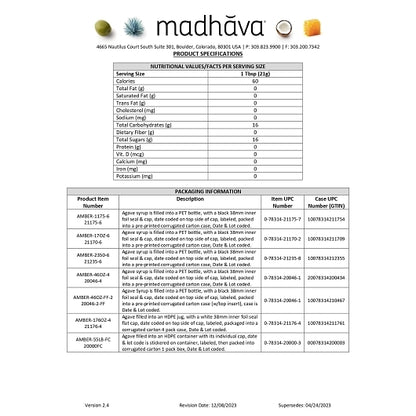 Madhava Organic Raw Amber Agave, 6 x 23.5 oz Case - DOT product image 2
