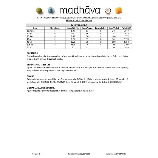 Madhava Organic Raw Amber Agave, 6 x 23.5 oz Case - DOT product image 3