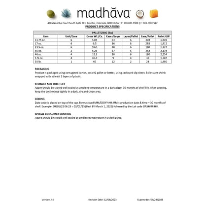 Madhava Organic Raw Amber Agave, 6 x 23.5 oz Case - DOT product image 3