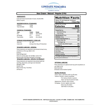 Upstate Niagara Coop Kosher Sour Cream, 4 x 5 lb Case - DOT product image 6