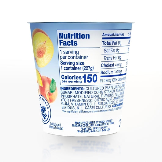 Upstate Niagara Coop Peach Nonfat Blended Yogurt, 12 x 8 oz Case - Alternate product angle or state