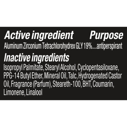Axe Men's Dark Temptation Deodorant Invisible Solid, 2 x 6 x 2.6 oz Case - Ingredients label