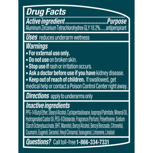 Degree Men 48 Hour Cool Rush Anti-Perspirant Deodorant Stick Trial & Travel, 2 x 6 x 1.6 fl oz Case - Ingredients label