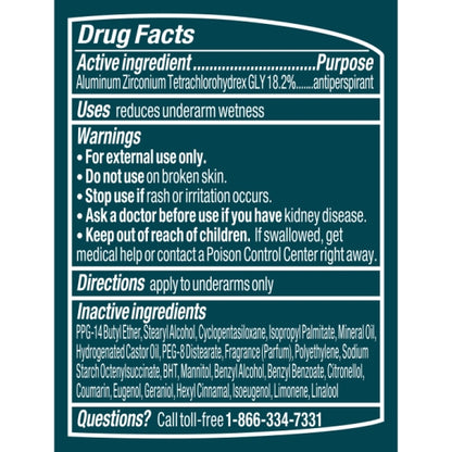 Degree Men 48 Hour Cool Rush Anti-Perspirant Deodorant Stick Trial & Travel, 2 x 6 x 1.6 fl oz Case - Ingredients label