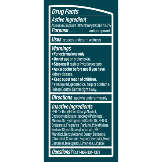 Degree 48 Hour Cool Rush Anti-Perspirant, 2 x 6 x 2.7 oz Case - Ingredients label