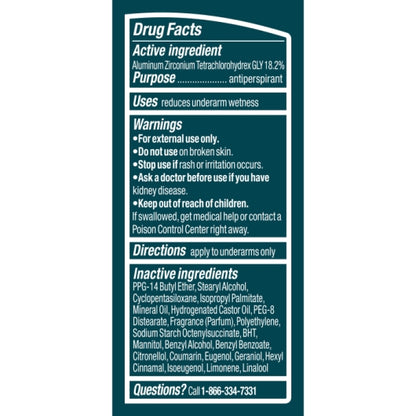 Degree 48 Hour Cool Rush Anti-Perspirant, 2 x 6 x 2.7 oz Case - Ingredients label