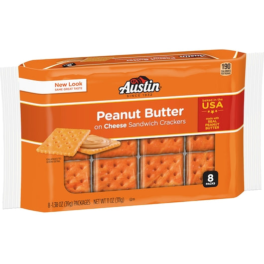 Austin Cheese Crackers with Peanut Butter, 12 x 8 x 1.38 oz Case - Alternate product angle or state