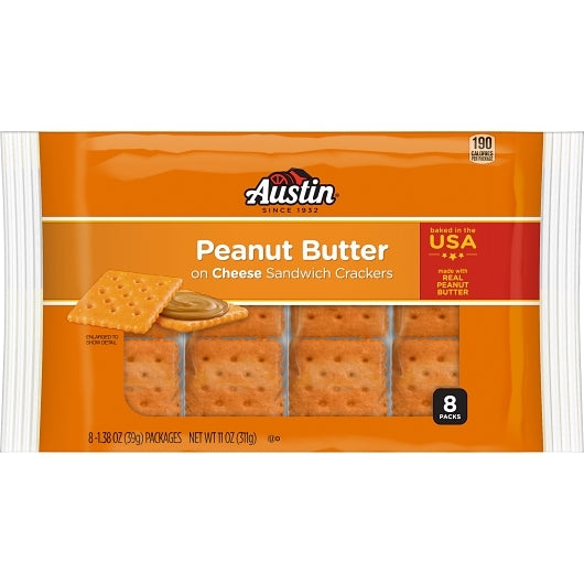 Austin Cheese Crackers with Peanut Butter, 12 x 8 x 1.38 oz Case - Front/center packaged product image