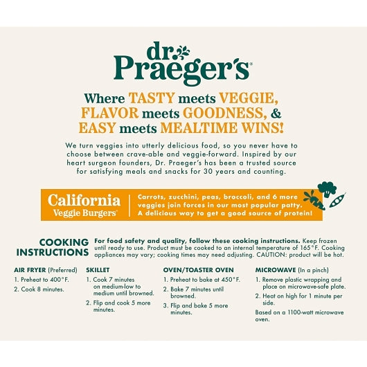 Dr. Praegers Sensible Foods California Veggie Burger, 6 x 10 oz Case - Prepared Foods