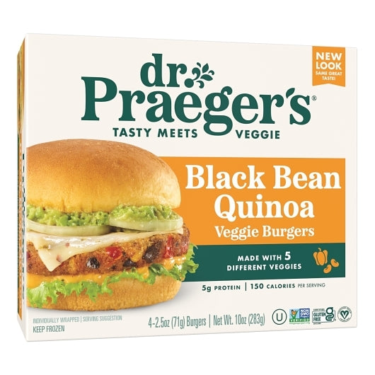 Dr. Praegers Sensible Foods Black Bean & Quinoa Veggie Burger, 6 x 10 oz Case - DOT product image 2